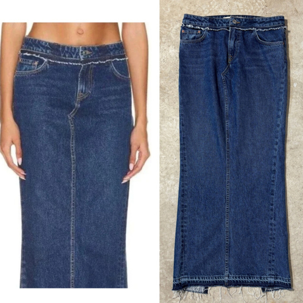 GRLFRND Denim Skirt Women’s Size 25 Blue The Kate Low Rise Slim Crop Maxi Modest